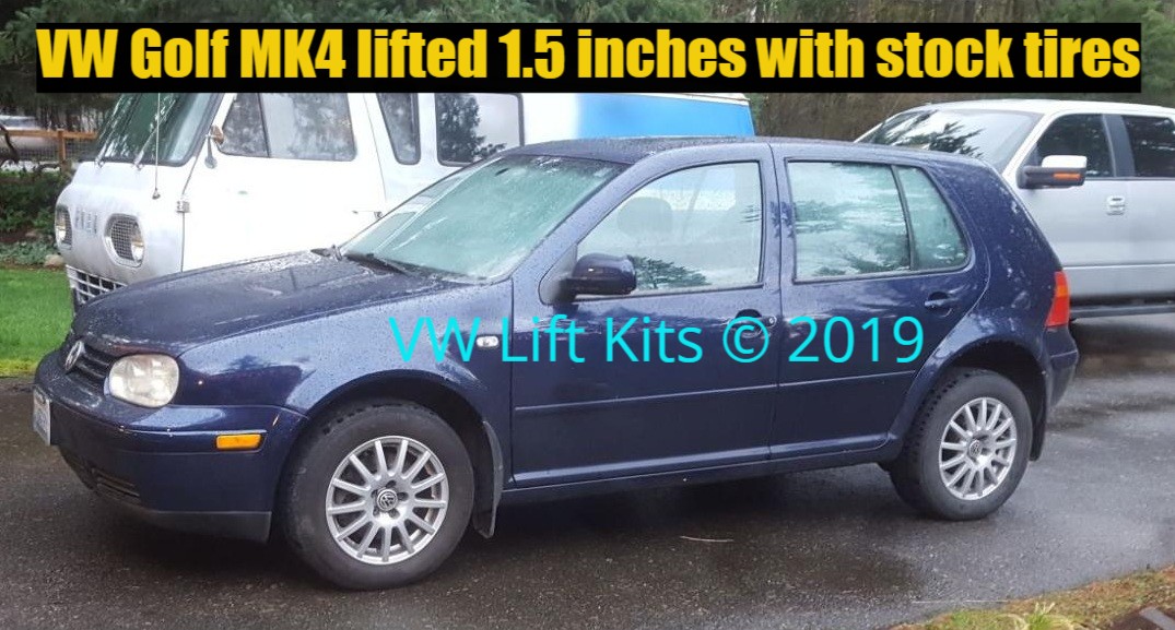 Vic's VW Golf MK4 lifted 1.5 inches with stock tires.  Best Bolt On Lift Kit, no welding, no cutting, no drilling required. 